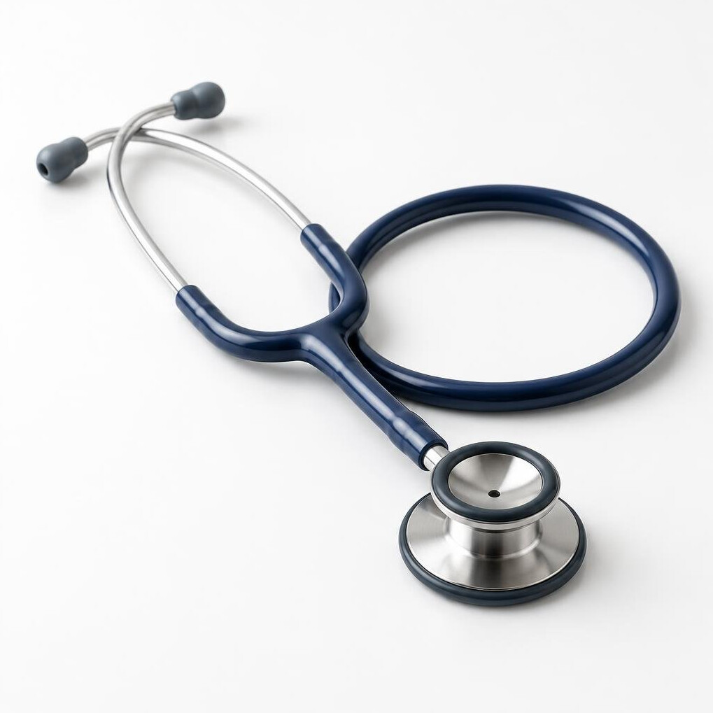 Stethoscope resting on a clean white surface