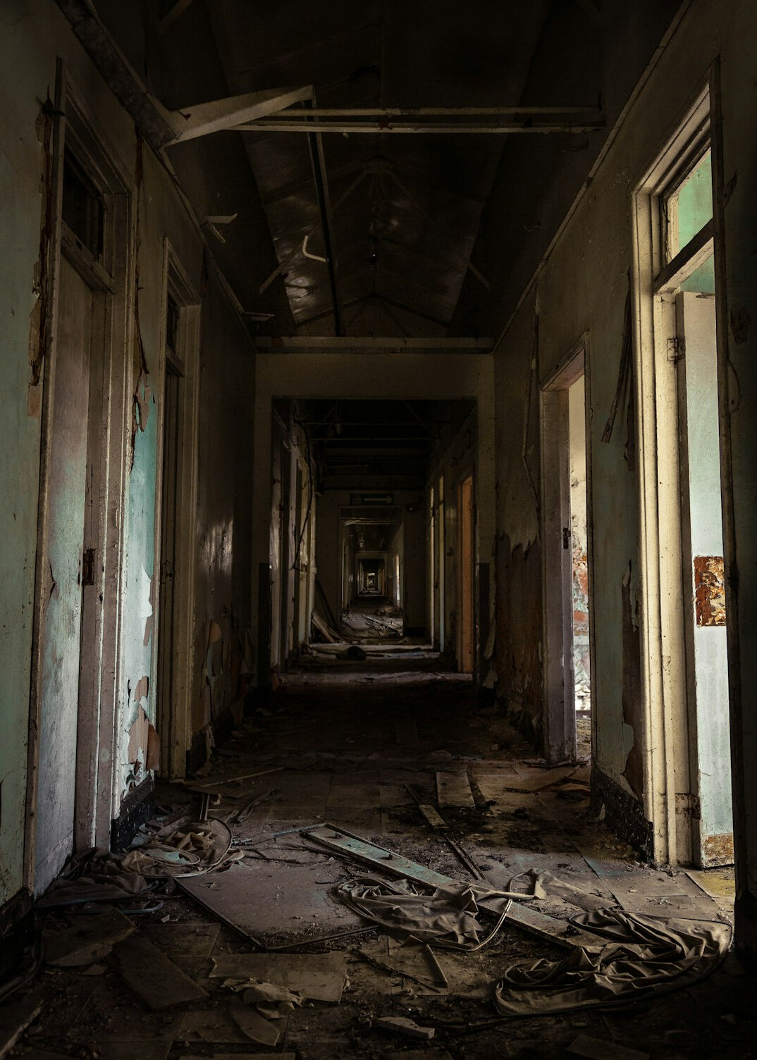 Bright empty hospital corridor